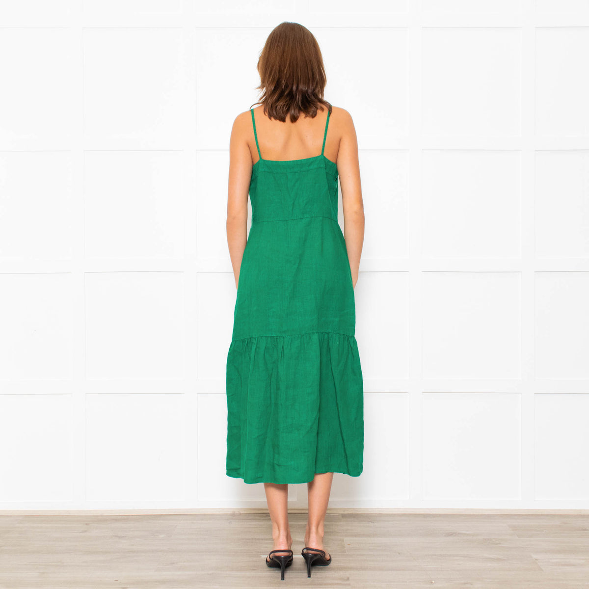 Nation Los Angeles Green Linen Button Up Sleeveless Dress