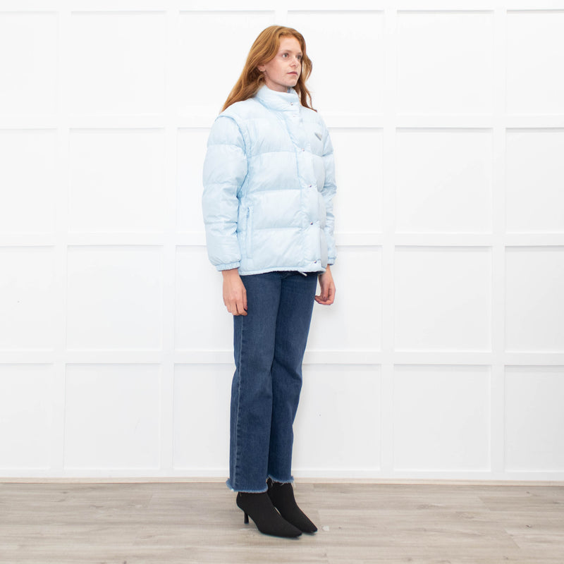 Prada Pale Blue Puffer Jacket with Zip Off Sleeves