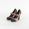 Bottega Veneta Mocca Brown Satin Lizard Leather Trim Heeled Shoes