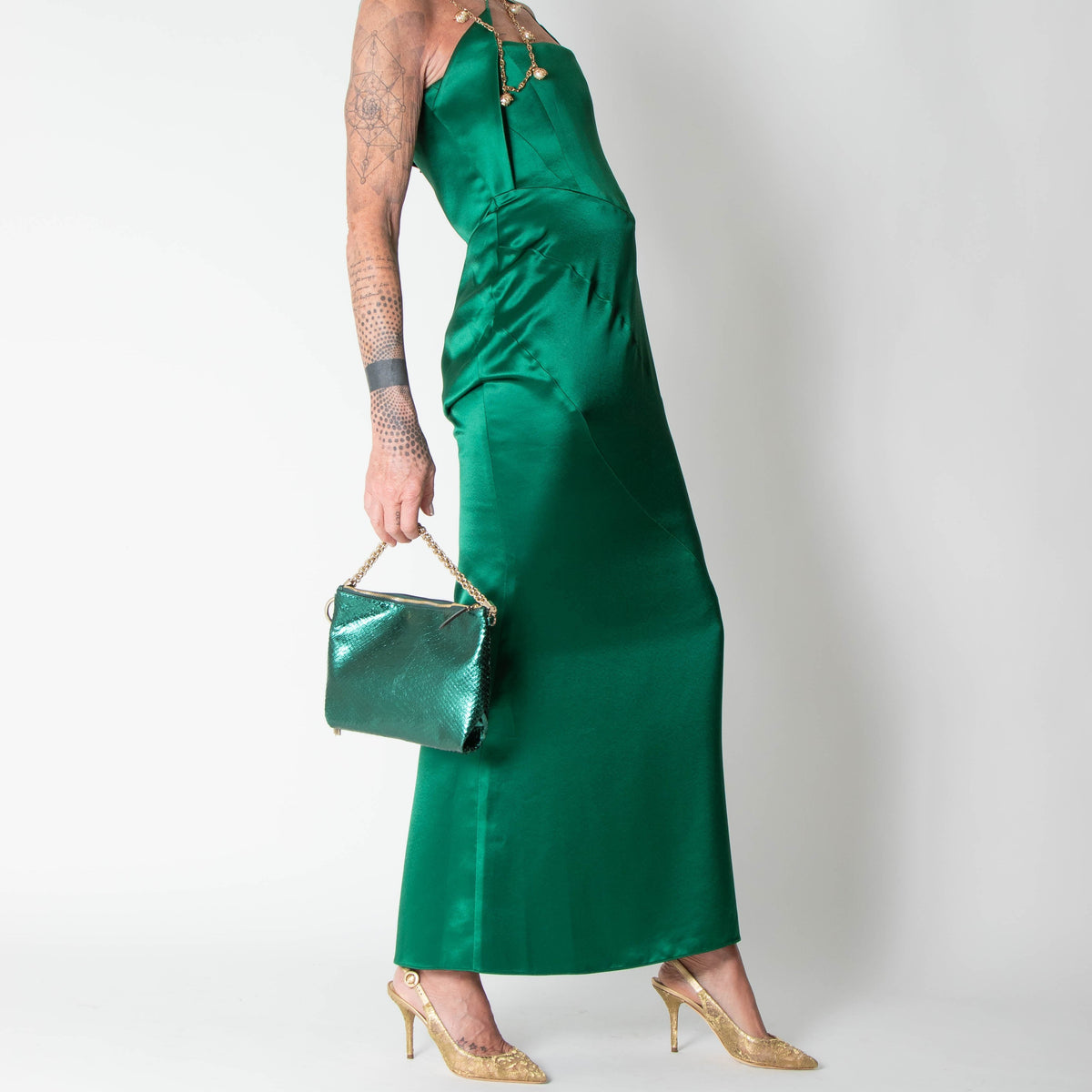 16Arlington Green Satin Corset Sleeveless Evening Dress