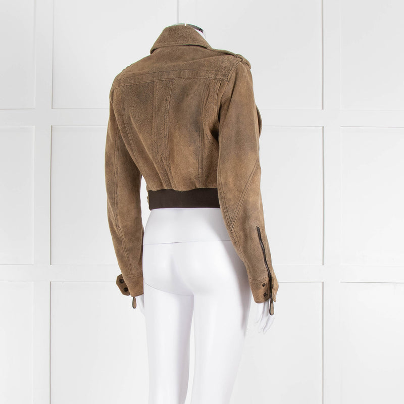 Burberry Prorsum Brown Distressed Leather Biker Jacket