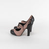 Bottega Veneta Mocca Brown Satin Lizard Leather Trim Heeled Shoes