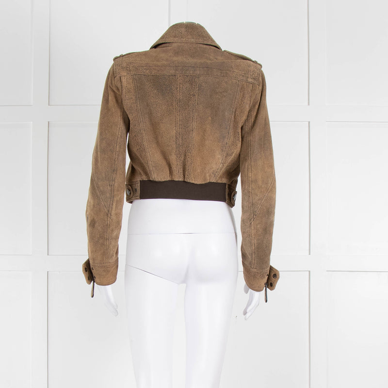 Burberry Prorsum Brown Distressed Leather Biker Jacket