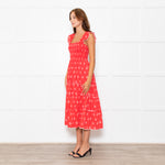 MABE Red White Floral Cotton Tiered Midi Dress