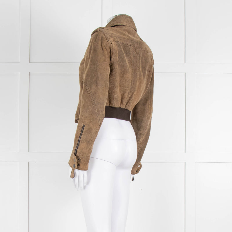 Burberry Prorsum Brown Distressed Leather Biker Jacket