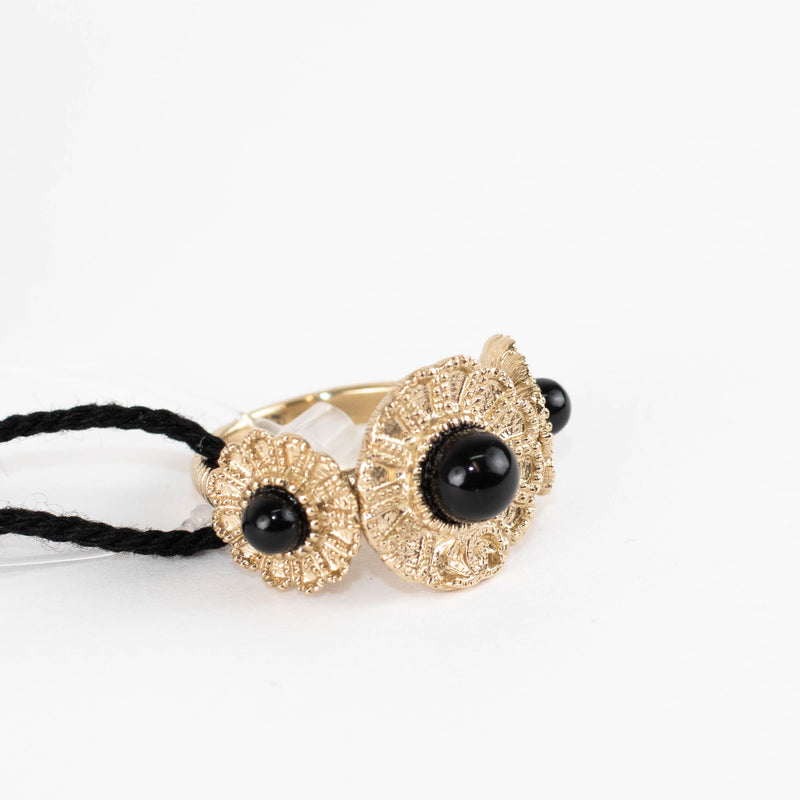 Chanel Gold Black Stones CC Logo Ring