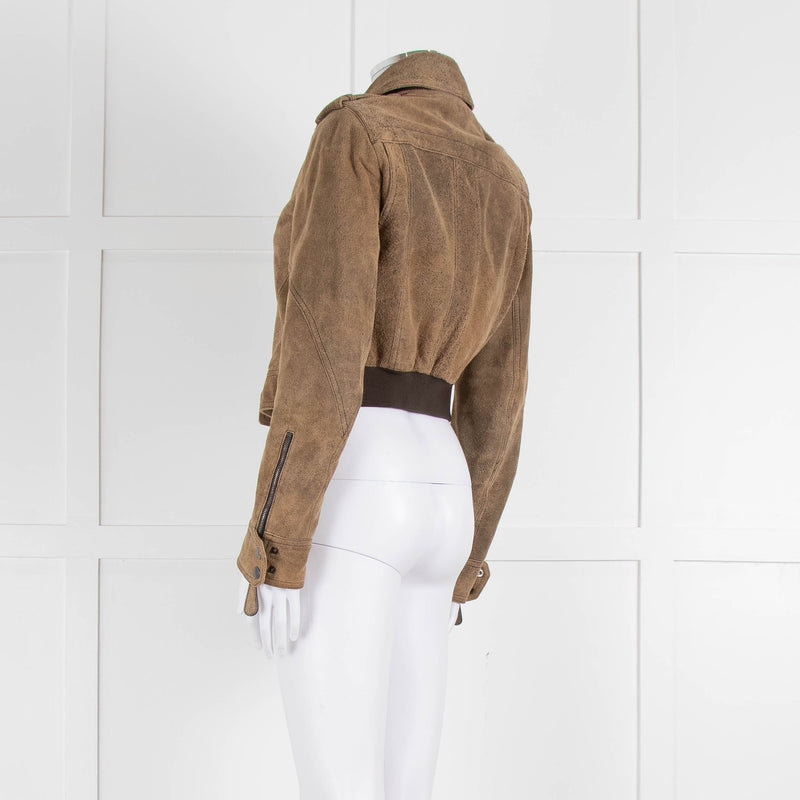 Burberry Prorsum Brown Distressed Leather Biker Jacket