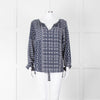 Velvet Navy White Geometric Print Long Sleeve Top