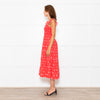 MABE Red White Floral Cotton Tiered Midi Dress