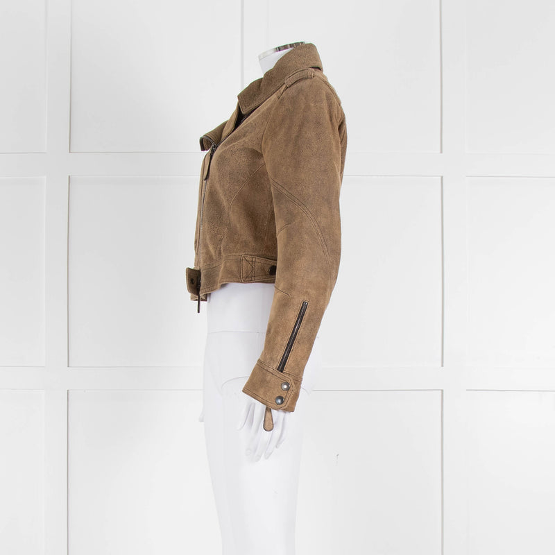 Burberry Prorsum Brown Distressed Leather Biker Jacket