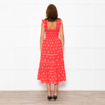 MABE Red White Floral Cotton Tiered Midi Dress