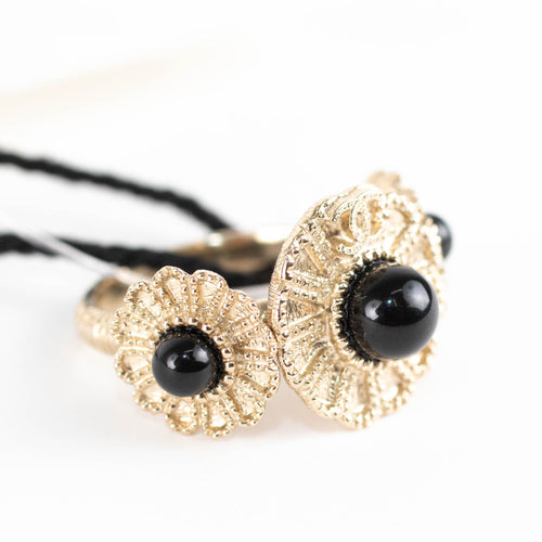 Chanel Gold Black Stones CC Logo Ring