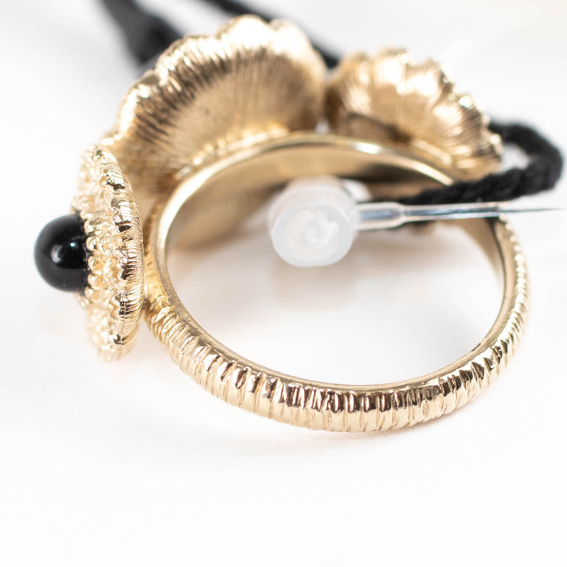 Chanel Gold Black Stones CC Logo Ring