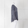 Velvet Navy White Geometric Print Long Sleeve Top