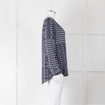 Velvet Navy White Geometric Print Long Sleeve Top