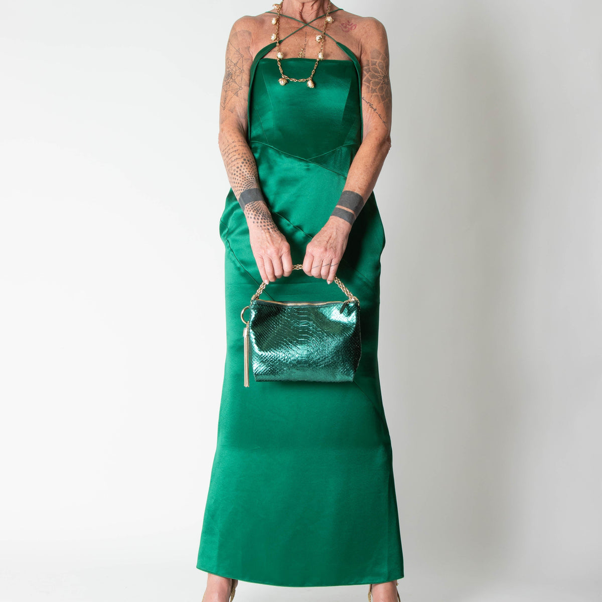 16Arlington Green Satin Corset Sleeveless Evening Dress