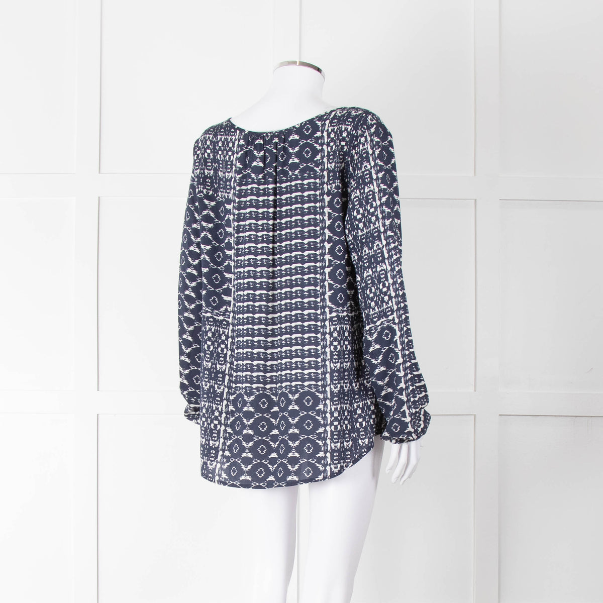 Velvet Navy White Geometric Print Long Sleeve Top