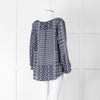 Velvet Navy White Geometric Print Long Sleeve Top