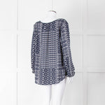 Velvet Navy White Geometric Print Long Sleeve Top