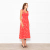 MABE Red White Floral Cotton Tiered Midi Dress