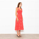 MABE Red White Floral Cotton Tiered Midi Dress
