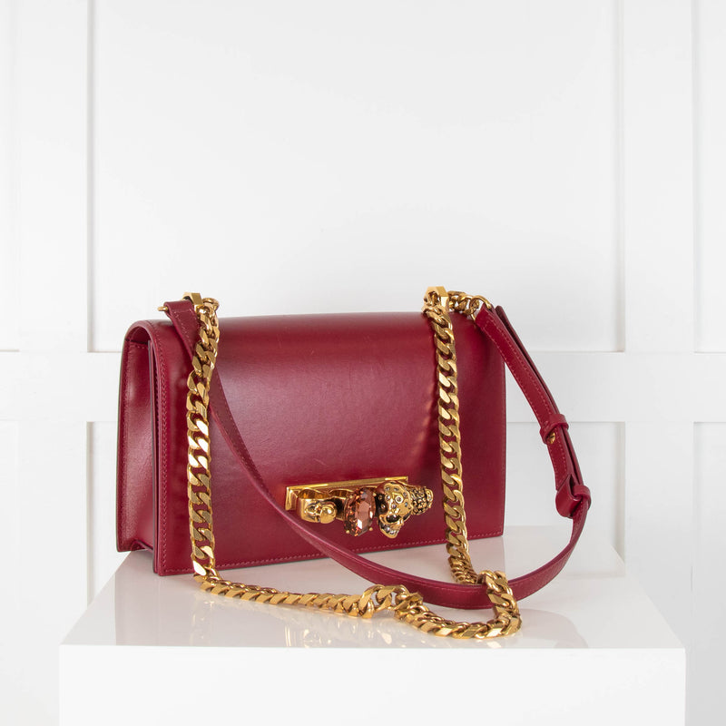 Alexander McQueen Red Jewelled Medium Satchel Bag