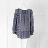 Velvet Navy White Geometric Print Long Sleeve Top