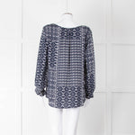Velvet Navy White Geometric Print Long Sleeve Top