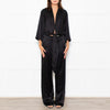 Michelle Mason Black Silk Satin Tie Up Waist Jumpsuit