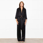 Michelle Mason Black Silk Satin Tie Up Waist Jumpsuit