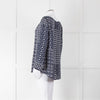Velvet Navy White Geometric Print Long Sleeve Top