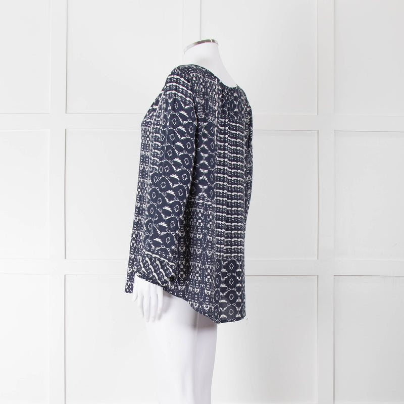 Velvet Navy White Geometric Print Long Sleeve Top