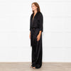 Michelle Mason Black Silk Satin Tie Up Waist Jumpsuit