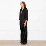 Michelle Mason Black Silk Satin Tie Up Waist Jumpsuit