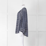 Velvet Navy White Geometric Print Long Sleeve Top