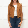 Diane Von Furstenberg Tan Leather Short Zip Up Jacket