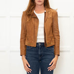 Diane Von Furstenberg Tan Leather Short Zip Up Jacket