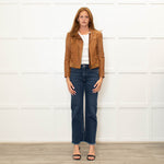 Diane Von Furstenberg Tan Leather Short Zip Up Jacket