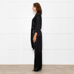 Michelle Mason Black Silk Satin Tie Up Waist Jumpsuit