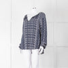 Velvet Navy White Geometric Print Long Sleeve Top