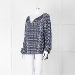 Velvet Navy White Geometric Print Long Sleeve Top