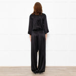 Michelle Mason Black Silk Satin Tie Up Waist Jumpsuit