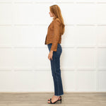 Diane Von Furstenberg Tan Leather Short Zip Up Jacket