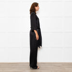 Michelle Mason Black Silk Satin Tie Up Waist Jumpsuit