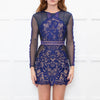 Self-Portrait Blue and Black Lace Long Sleeve Mini Dress