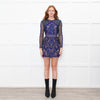 Self-Portrait Blue and Black Lace Long Sleeve Mini Dress