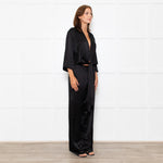 Michelle Mason Black Silk Satin Tie Up Waist Jumpsuit