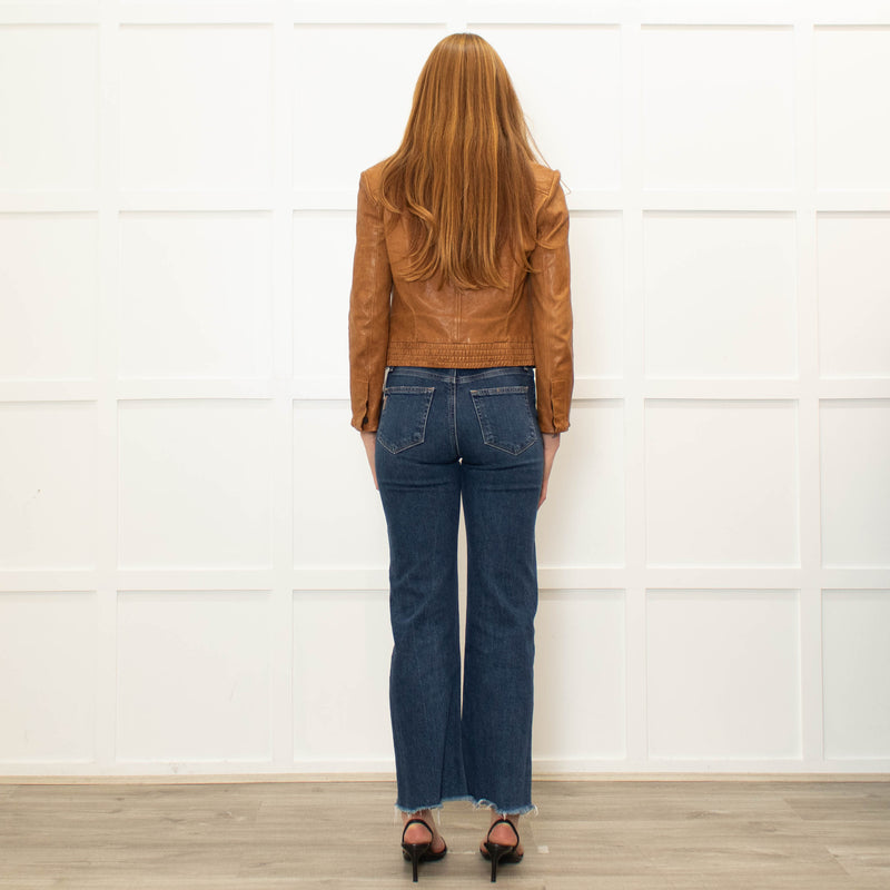 Diane Von Furstenberg Tan Leather Short Zip Up Jacket
