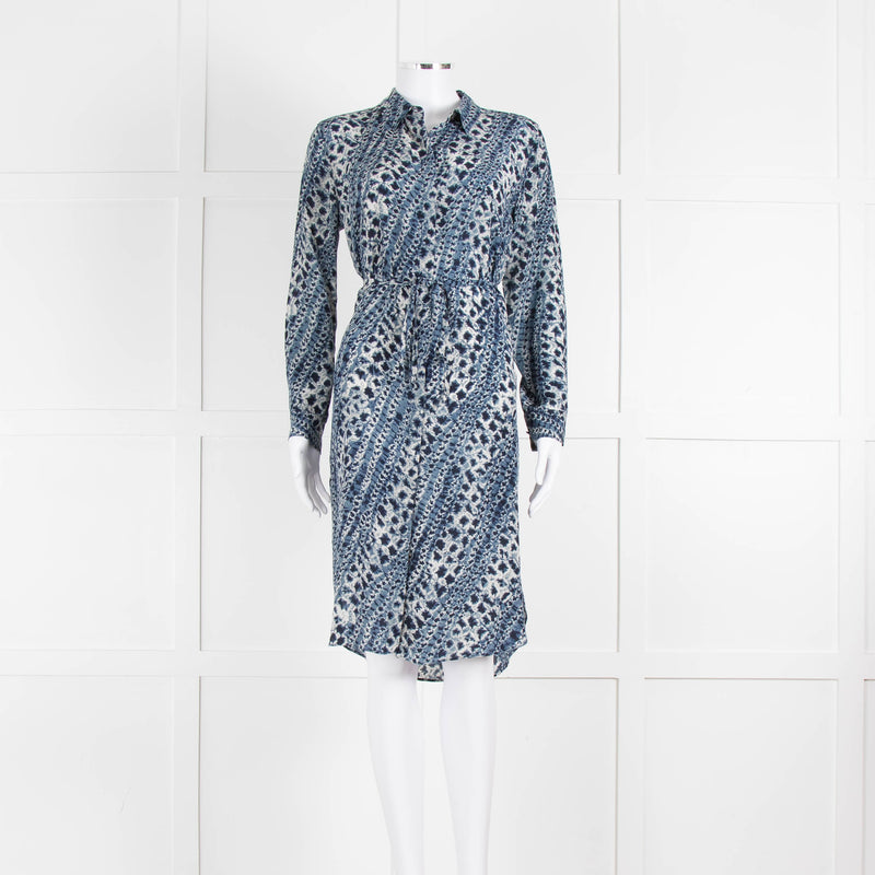 Mih Blue Cream Tie Dye Print Silk Shirt Dress