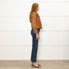 Diane Von Furstenberg Tan Leather Short Zip Up Jacket